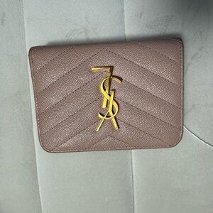 Yves Saint Laurent Tan Card Holder with Gold Logo